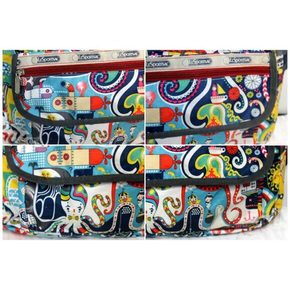LeSportsac Nautical Fishy Love Large Shoulder Purse Expandable Adjustable. - Picture 3 of 10